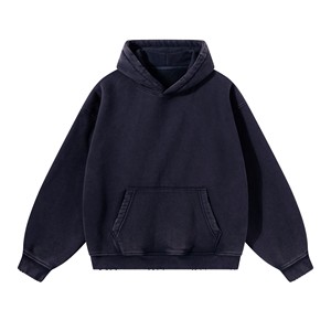 Custom <b>Navy</b> Plain Relaxed Fit Pullover Hoodie Kangaroo Pocket Ribbed Cuffs Unisex Fleece <b>Sweatshirt</b> Wholesale Casual Apparels - Product Image 1