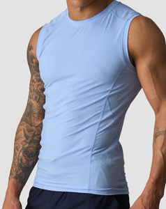 Premium Quality Eco-Friendly Men's Light Blue Compression <b>Tank</b> <b>Top</b> O-<b>Neck</b> Quick Dry Sporty Sleeveless Knitted 100% Cotton 240g - Product Image 1