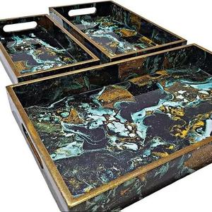 Super Decorative Eco-Friendly Cartoon Pattern Modern Design MDF Bamboo Wood Serving Tray <b>Set</b> Handles for Coffee Tea <b>Breakfast</b> - Product Image 6