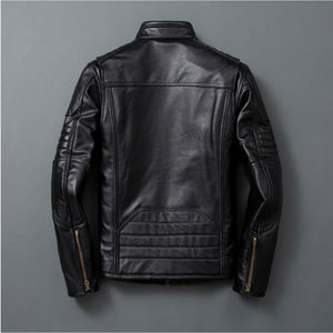 Veste en cuir véritable pour homme, grande taille, style motard, respirante, réversible, motif, collection hiver. - Product Image 1
