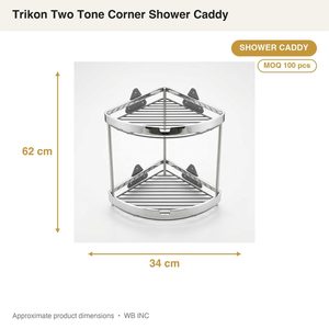 Handmade SS202 Two Tone Steel Double Tier Modern Trikon <b>Corner</b> Shower <b>Caddy</b> 34 cm Home Decor for Hotels and Weddings - Product Image 4