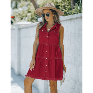 Vestido vaquero corto informal sin mangas con botones para mujer, verano 2026 - Product Image 1