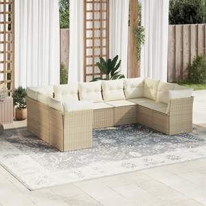 Conjunto de Sofás de Jardín de Ratán Beige, Muebles de Exterior de Diseño Contemporáneo, Cojines de Espuma de Alta Densidad, Ratán de PE Resistente a los Rayos UV - Product Image 3