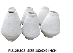 Jarrón Decorativo de Papel Maché Hecho a Mano, Maceta Redonda Blanca Rústica, Recipiente de Cerámica de Arte Tradicional Indio - Product Image 2