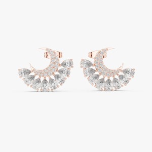 Boucles d'oreilles statement en or jaune 9K avec diamants de laboratoire poire et ronds de 2,644 carats en forme de croissant de lune, vente en gros, bijoux OEM - Product Image 5