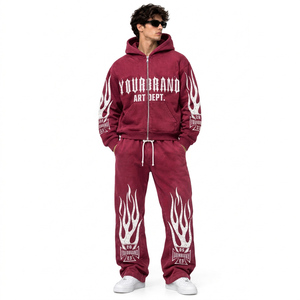 Ensemble de survêtement en molleton de coton épais personnalisé pour homme, avec sweat à capuche et pantalon de survêtement surdimensionnés imprimés, et motif graphique à lettres audacieuses - Product Image 5