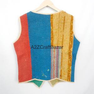 100% Cotton Breathable Floral Printed <b>Kantha</b> Waistcoat Women Handmade Unique Spring Summer Autumn Winter Sleeveless Vest Button - Product Image 6
