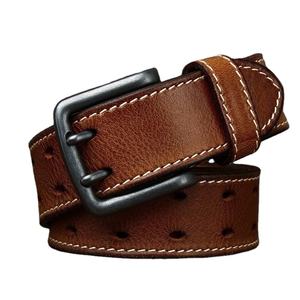 เข็มขัดหนังแท้ผู้ชายพร้อมโลหะง่ามสองง่ามสำหรับหัวเข็มขัดสายคาดเอวสีดำสีน้ำตาลสุดชิคแบบย้อนยุค - Product Image 3