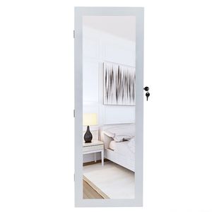 Armadietto da Parete in Legno Bianco a 4 Ripiani con 2 Cassetti e 8 Luci LED Blu, Non Completamente a Specchio, per Conservazione Gioielli - Product Image 2