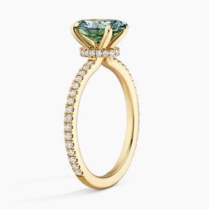 Emerald Cut Oval Green Gemstone <b>Ring</b> Yellow Gold Pave <b>Diamond</b> Band Women's Engagement Classic Style - Product Image 2
