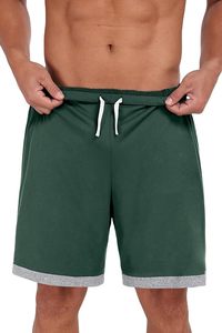 Conjunto de pijama de dos piezas para hombre, talla grande, informal, de verano, con bloques de color, 100% algodón tejido, camiseta de manga corta con bolsillo y pantalones cortos. - Product Image 2