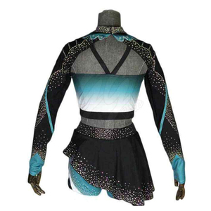 Uniforme de cheerleading avec embellissement en strass, impression par sublimation, style jupe, taille adulte, couleur noir, turquoise, blanc - Product Image 2