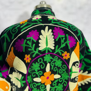 Black Embroidered Jacket Statement Boho Coat Handmade Floral Suzani Jacket <b>Unique</b> <b>Gift</b> <b>For</b> <b>Her</b> - Product Image 6