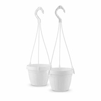 Pot suspendu blanc pour plantes, idéal pour les magasins de plantes, en PP avec support et soucoupe amovible