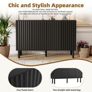 Credenza a 5 Ante in Stile Crema, Mobile Buffet Minimalista con Scarpiera a 4 Ante, Gambe in Legno Massello e Ante Scanalate 4-D S - Product Image 6