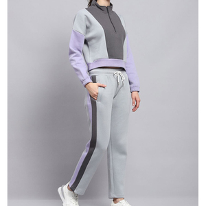 ชุดวอร์มผู้หญิงแบบ Color Blocking เสื้อฮู้ดซิปครึ่งตัวพร้อมกางเกงรูดเชือก สวมใส่สบายๆ ในฤดูใบไม้ร่วง แขนยาว ทรงปกติ - Product Image 3