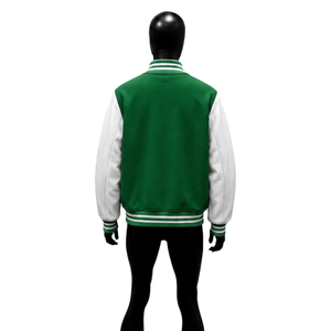 HIGH QUALITY <b>Men's</b> Green <b>White</b> Varsity <b>Jacket</b> Casual Turn-down Collar Regular Fit Polyester Material Autumn Wear PREMIUM LETTERM - Product Image 2