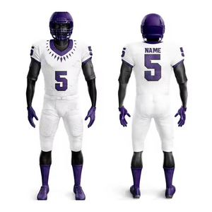 Camiseta de Fútbol Americano Personalizada para Hombre, Blanca y Morada, Cuello en V, Manga Corta, Impresión Sublimada, Poliéster que Absorbe la Humedad, Corte Atlético - Product Image 1