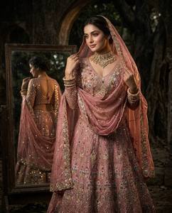 Divyam Creation Embroidered Net <b>Lehenga</b> Choli Set Floor-Length Traditional Wedding Wear <b>Women</b> India Pakistan Style Spandex - Product Image 5