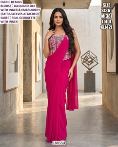 Pink Neelam Drape <b>Saree</b> for Winter Party Occasions Traditional Style Wrinkle Free & Moisture Wicking - Product Image 3