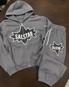 SALSTAR Men's Grey Hooded Tracksuit Set Full <b>Zip</b> Sweatshirt <b>Jogger</b> Pants Streetwear Loose Fit Cotton Autumn Winter Wear - Product Image 6