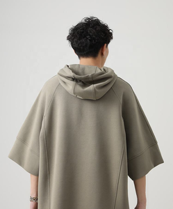 Sweat à capuche décontracté pour homme, 100 % coton épais, manches courtes, avec logo personnalisé, style streetwear, coupe oversize, pour la vente en gros - Product Image 4