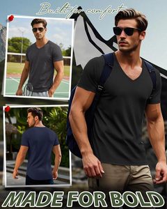Camiseta Casual de Manga Corta con Cuello en V para Hombre, Ligera, Suave al Tacto, Material Transpirable, Corte Ajustado, Ropa de Verano para Uso Diario - Product Image 4