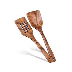 Ensemble de spatules en teck faites à la main pour la cuisine, lot de 2 ustensiles de cuisine en bois écologiques, provenant d'une usine au Vietnam - Product Image 2