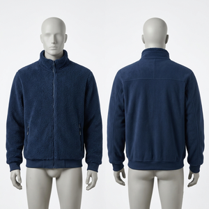 Mens 320 GSM Polar Fleece Work <b>Jacket</b> Navy Blue Full Zip Custom Embroidery Screen Print Heat Transfer <b>Winter</b> Hiking Camping - Product Image 1