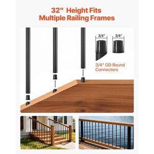 Confezione da 125 Pali per Ringhiera in Alluminio da 32 Pollici, Diametro 3/4 Pollici, Balaustre Cavi in Metallo per Scale e Terrazze - Product Image 4