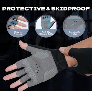 Gants de sport demi-doigts avec protection des poignets, protection de la paume, grip en silicone, pour entraînement, musculation, fitness, hommes et femmes - Product Image 3