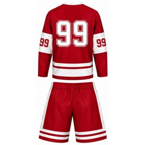 Men Red Sublimated Ice Hockey Set Jersey Shorts Polyester Striped Team Sportswear <b>Athletic</b> Match Training Apparel - Product Image 2