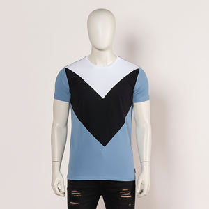 Mens White Black <b>Light</b> Blue V-Pattern Colorblock Crew <b>Neck</b> T-Shirt Short Sleeve Casual Top Custom Logo OEM ODM Wholesale Apparel - Product Image 1