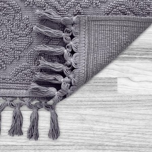 Bohemian Medallion Pattern Cotton Bath <b>Mat</b> Rectangle Non-Slip Rubber Backing Home Use Gray - Product Image 6