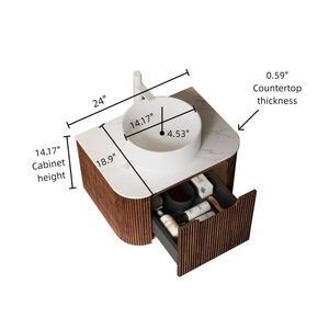 DINA Mueble de Baño Flotante Curvo de 24 Pulgadas con Lavabo, Gabinete de Almacenamiento y Cajón Rayado, Color Blanco Cerámico, para Uso Doméstico y Comercial - Product Image 5
