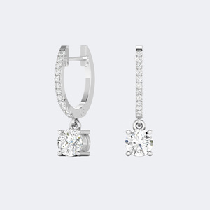 Boucles d'oreilles pendantes Huggie linéaires serties de diamants ronds 1,15 carat au total, montées à griffes et pavé, dans un cadre de joaillerie fine - Product Image 5