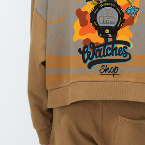 Sudadera con Capucha para Hombre, Estilo Nuevo, Color Bronceado, Cierre Completo, Diseño Vintage con Estampado de Reloj, Corte Regular Informal - Product Image 3