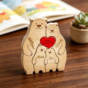 Personalized <b>Wooden</b> Bear Family Decor Engraved With Names And <b>Heart</b> Tabletop Home Decoration - Product Image 2