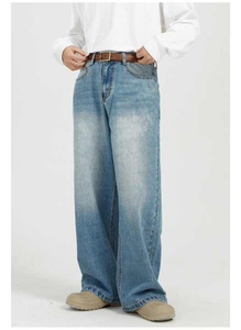 Pantalon pour homme en denim délavé, pantalon baggy, 100 % coton, jean à jambes larges, fabrication directe, vente en gros, mode streetwear - Product Image 6