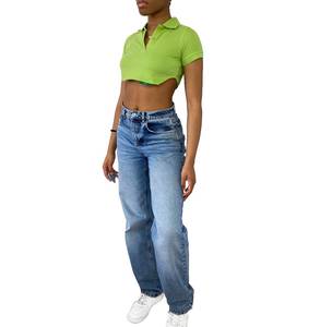 Camiseta Casual de Algodón Tejido de Manga Corta y Cuello Redondo Verde para Mujer, Diseño Personalizado de Alta Calidad para Primavera/Verano - Product Image 2