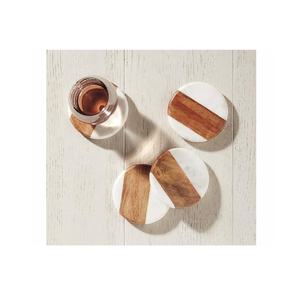 Ensemble de 4 sous-verres en marbre et bois de conception de bande brune pour sous-verre de thé de boisson de café pour le dessous de verre moderne de Table de Dinig pour la décoration intérieure - Product Image 2