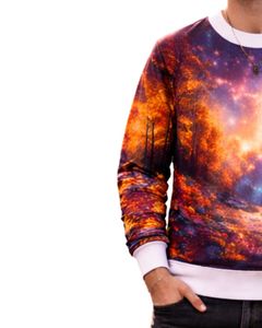 Sudadera personalizada con estampado 3D de luna y galaxia naranja para hombre, jersey informal con cuello redondo, top de sublimación personalizado para ropa urbana - Product Image 3