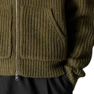 Sudadera con capucha de punto acanalado grueso con cremallera completa para hombre, color caqui, de primera calidad, para uso casual - Product Image 4