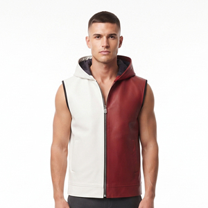 Hoodie sans manches en cuir PU pour homme, fermeture éclair, 100% cuir, pour garçons - Product Image 1