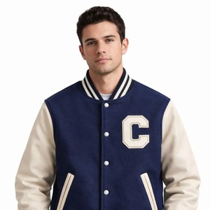 Latest Casual Canvas Varsity <b>Jacket</b> OEM Outdoor Winter Chenille Patch Embroidered Front Waterproof Breathable Windproof Mandarin - Product Image 2