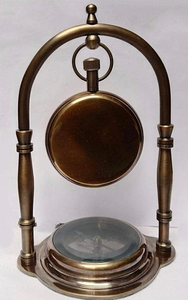 Handmade Antique Brass Table <b>Clock</b> and Base Compass Classic Desktop Accessory for Office and Study Room - Product Image 4