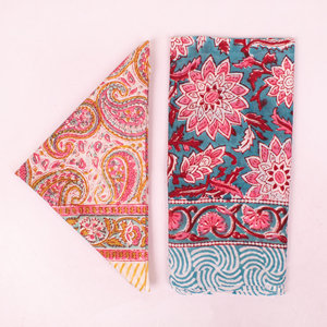 Bohemian Style Block Printed Cotton <b>Bandana</b> for Women Fashion MultiColor Accessories Floral Pattern Head Scarf Summer Collection - Product Image 1