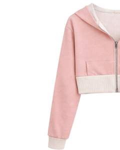 Sudadera con capucha corta personalizada para mujer, color rosa rubor y algodón polar, con bloques de color, estilo casual y urbano. - Product Image 4