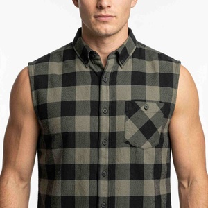 Chemises en coton tendance de qualité supérieure pour hommes, sans manches, à carreaux, en flanelle, col boutonné, décontractées, pour l'automne, respirantes, à carreaux - Product Image 5