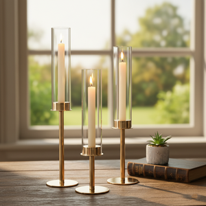 Support de bougie or en gros avec base métallique et couvercle en verre pour décoration de mariage et de fête - Product Image 3